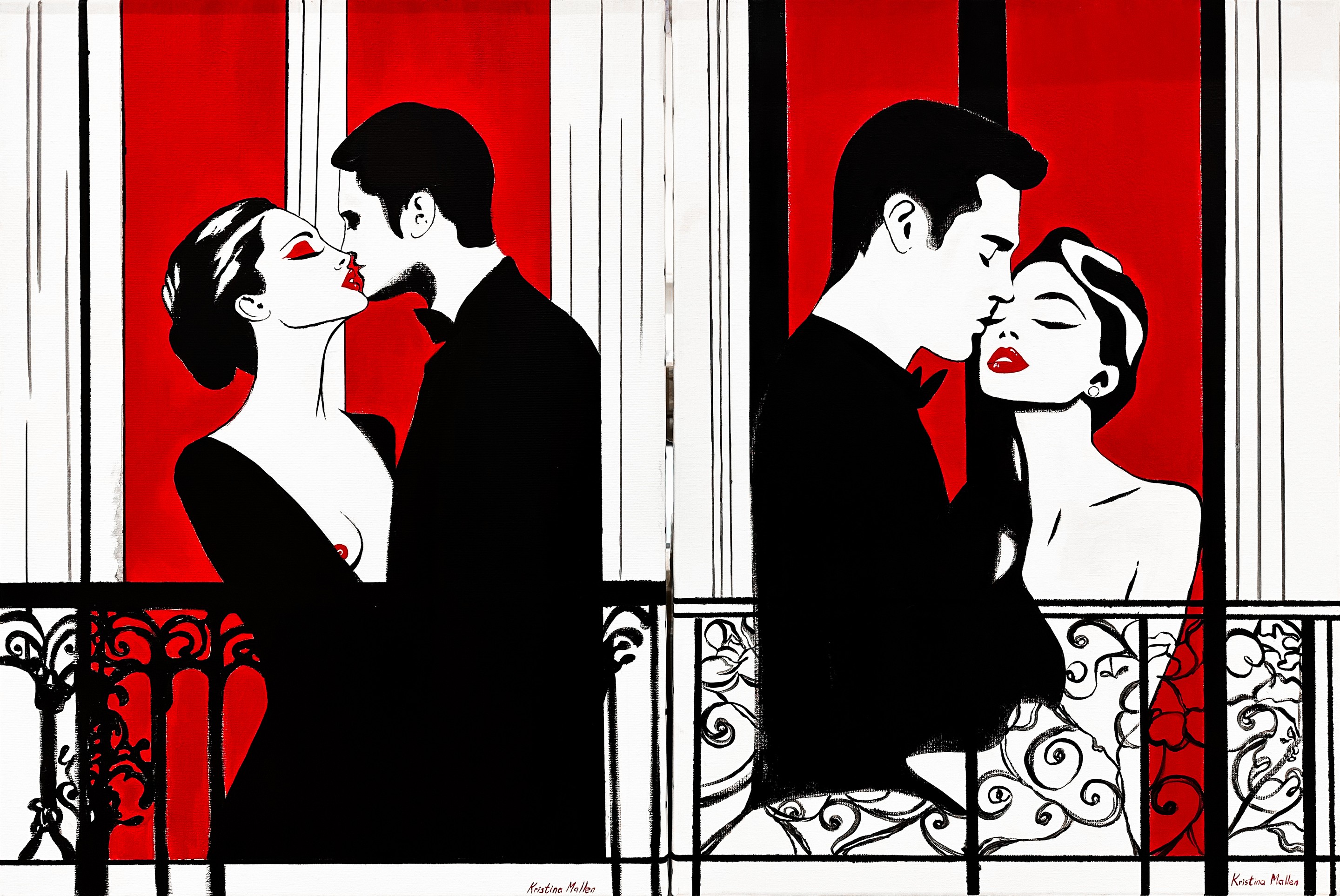 Kristina Mallen, Diptych: Lovers in a parisian window Kristina Mallen, Diptych: Lovers in a parisian window