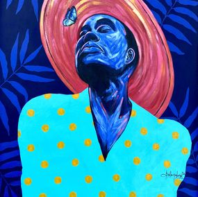 Gemälde, A Perfect Day - 21st Century, Contemporary, Impressionism, Africa, Women, Blue, Bello Gabriel