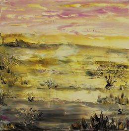 Painting, Couleur d'automne - Paysage semi figuratif, Suzanne Vaucelles