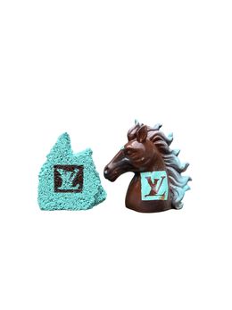 Sculpture, Horse and Brick LV Brown and Tiffany Blue, Art Kristin