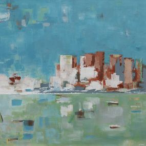 Peinture, Reflets Urbains - série: au bord de l'eau - paysage abstrait, Cami