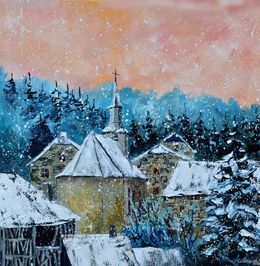 Painting, My village in winter, Pol Ledent