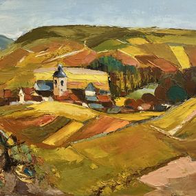 Peinture, Village en Champagne- Cumière, Laury Merle