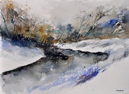 Gemälde, River in winter, Pol Ledent