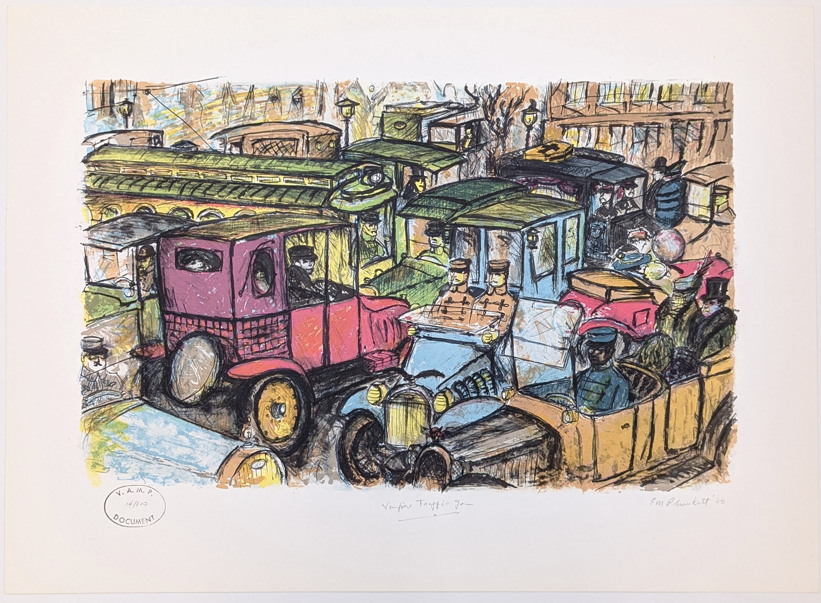 Edward Plunkett, Vampire Traffic Jam (hand signed lithograph) Edward Plunkett, Vampire Traffic Jam (hand signed lithograph)