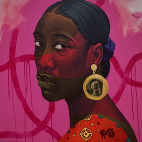 Gemälde, Lady in Pearl -21st Century, Contemporary, Figurative Portrait, Women, Beautiful, Jayeola Joshua