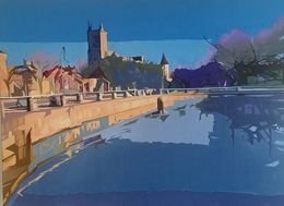 Gemälde, Paysage à Troyes. ( Bassin de la Préfecture)., Pierre Wuillaume