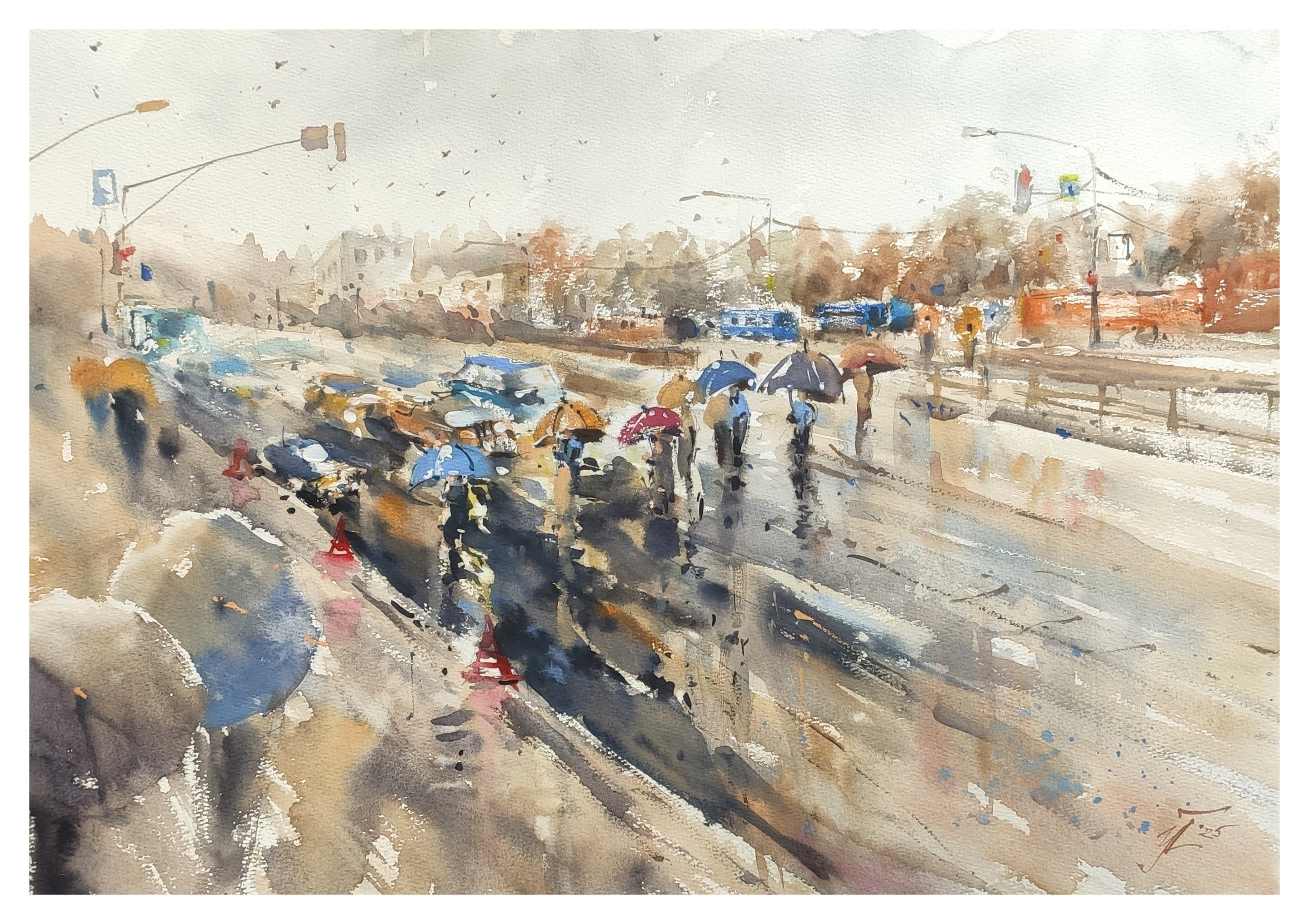Irina Pronina, Rain in the city Watercolor cityscape Irina Pronina, Rain in the city Watercolor cityscape