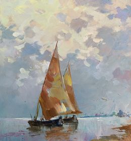 Gemälde, Two sailboats at sea, Suprunchuk Yuriy