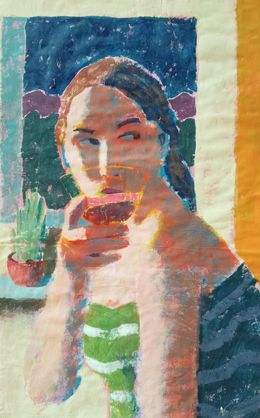 Peinture, Ragazza che beve da una ciotola di vetro, Luigi Iona