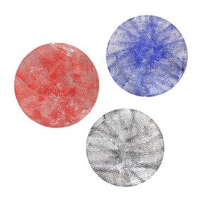 Painting, Tondo Red, Blue and BLack, Expanded Metal Pigment Painting, Triptych, Clemens Wolf