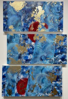 Peinture, Smooth blue ocean and gold coral, Jeanne Ridao