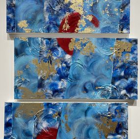 Gemälde, Smooth blue ocean and gold coral, Jeanne Ridao