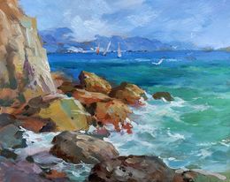 Gemälde, Sea waves beat against the rocks, Suprunchuk Yuriy