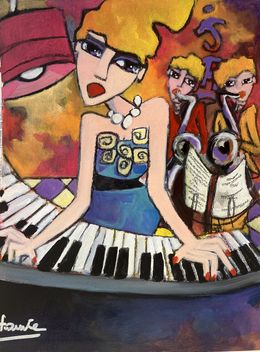Painting, Blonde à la robe bleue, Martine Fauve Dechavanne