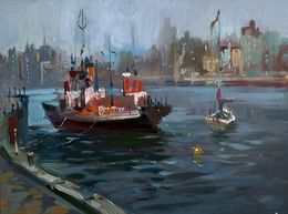 Gemälde, Ship at the pier, Suprunchuk Yuriy
