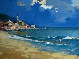 Gemälde, Walking along the sandy shore, Suprunchuk Yuriy