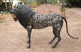 Skulpturen, Sculpture Lion en Métal Recyclé, Hassan Laamirat