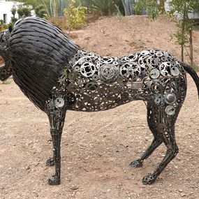 Skulpturen, Sculpture Lion en Métal Recyclé, Hassan Laamirat