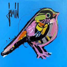 Peinture, Oiseau sur fond bleu, David Jamin