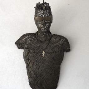 Sculpture, Buste homme en metal recycle, Hassan Laamirat