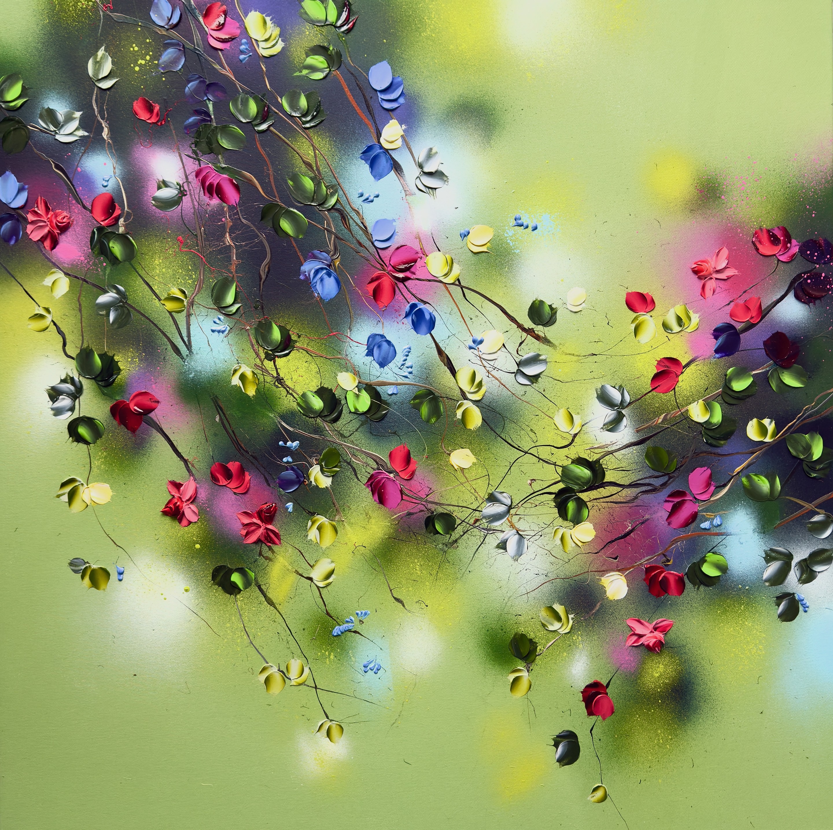Anastassia Skopp, Radiant Blossoms - modern colorful floral artwork on canvas Anastassia Skopp, Radiant Blossoms - modern colorful floral artwork on canvas