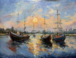 Peinture, Yachts in Golden Sunset, Schagen Vita