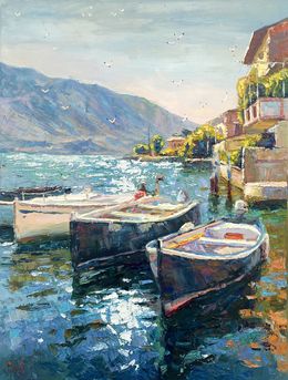 Peinture, Boat at the pier, Evgeny Chernyakovsky