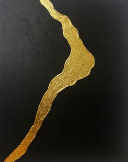 Peinture, From the series Force of Nature 00012025 -  3D black and gold stripes, textured gold leaf, Nataliia Krykun