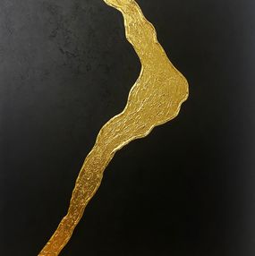 Painting, From the series Force of Nature 00012025 -  3D black and gold stripes, textured gold leaf, Nataliia Krykun