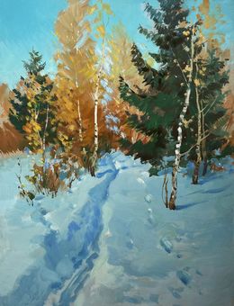 Gemälde, Winter path in the forest, Suprunchuk Yuriy