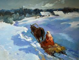 Gemälde, Returning home on a winter evening, Suprunchuk Yuriy