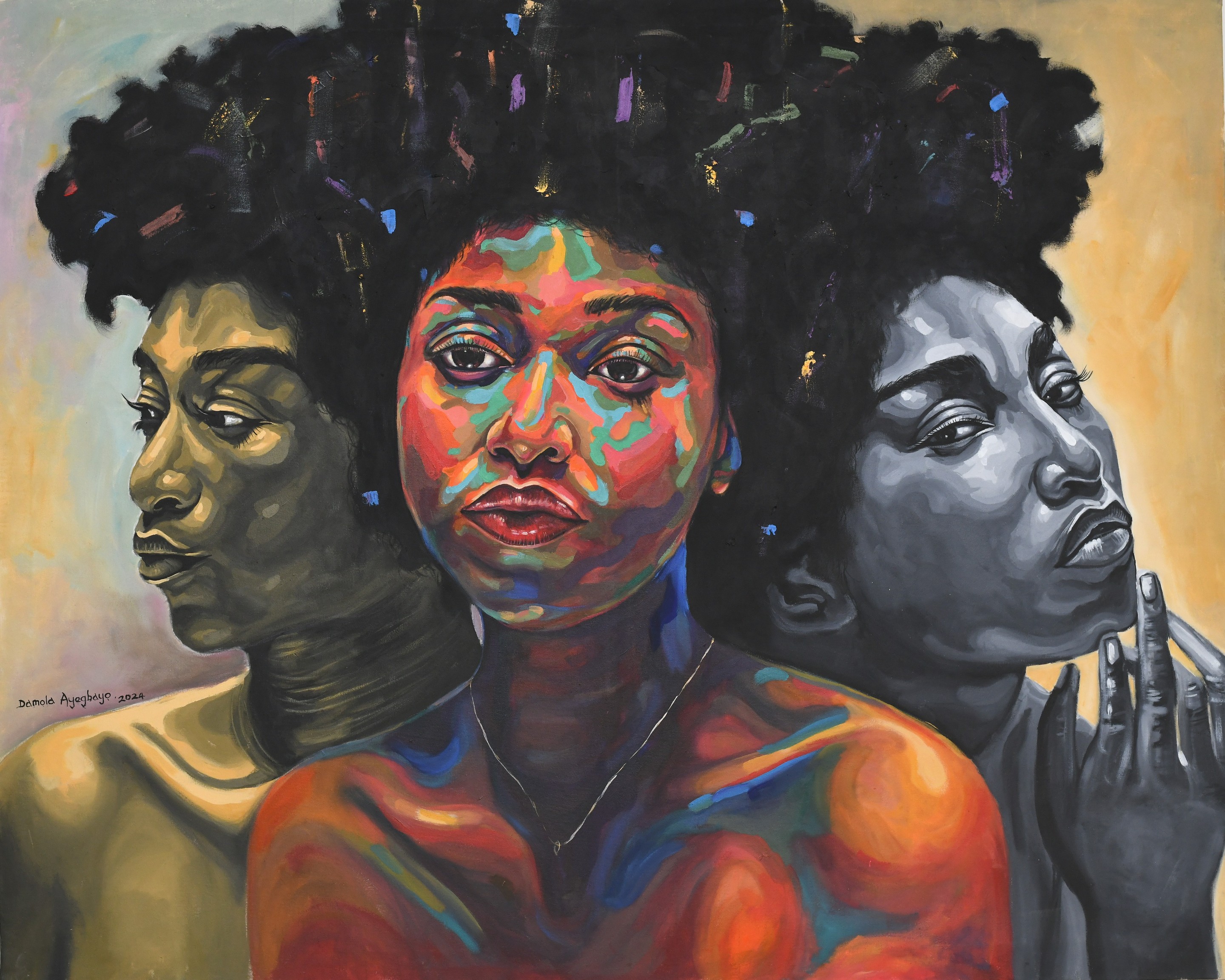 Damola Ayegbayo, Sisterhood 3 - 21st Century, Contemporary, Figurative Portrait, Women Africa Love Damola Ayegbayo, Sisterhood 3 - 21st Century, Contemporary, Figurative Portrait, Women Africa Love