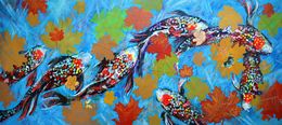 Peinture, Koi Fish on Blue, Rakhmet Redzhepov (Ramzi)