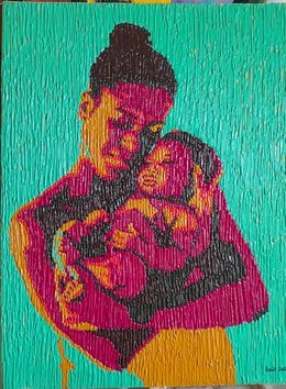 Painting, First Contact 2 - 21st Century, Contemporary, Figurative, Motherhood, Acrylic Dip, Bello Adedoyin