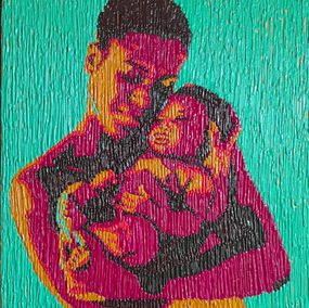 Gemälde, First Contact 2 - 21st Century, Contemporary, Figurative, Motherhood, Acrylic Dip, Bello Adedoyin