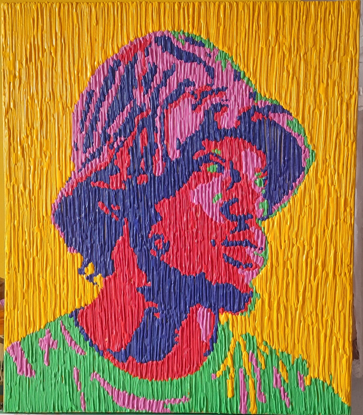Bello Adedoyin, Guy in Hat - 21st Century, Contemporary, Figurative Portrait, Acrylic Drip, Men Bello Adedoyin, Guy in Hat - 21st Century, Contemporary, Figurative Portrait, Acrylic Drip, Men