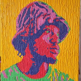 Gemälde, Guy in Hat - 21st Century, Contemporary, Figurative Portrait, Acrylic Drip, Men, Bello Adedoyin