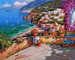 Gemälde, Sunny day on the coast - Positano (Italy), Gio Sannino