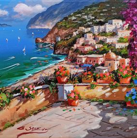 Gemälde, Sunny day on the coast - Positano (Italy), Gio Sannino