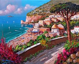 Gemälde, Walkway on the coast - Positano (Italy), Gio Sannino
