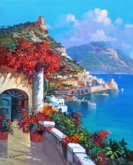 Gemälde, Terrace on the sea vertical - Amalfi Italy painting, Vincenzo Somma