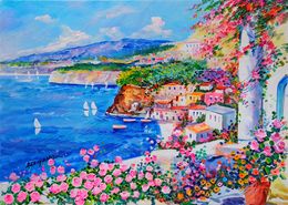 Gemälde, The gulf in bloom - Sorrento painting, Alfredo Grimaldi