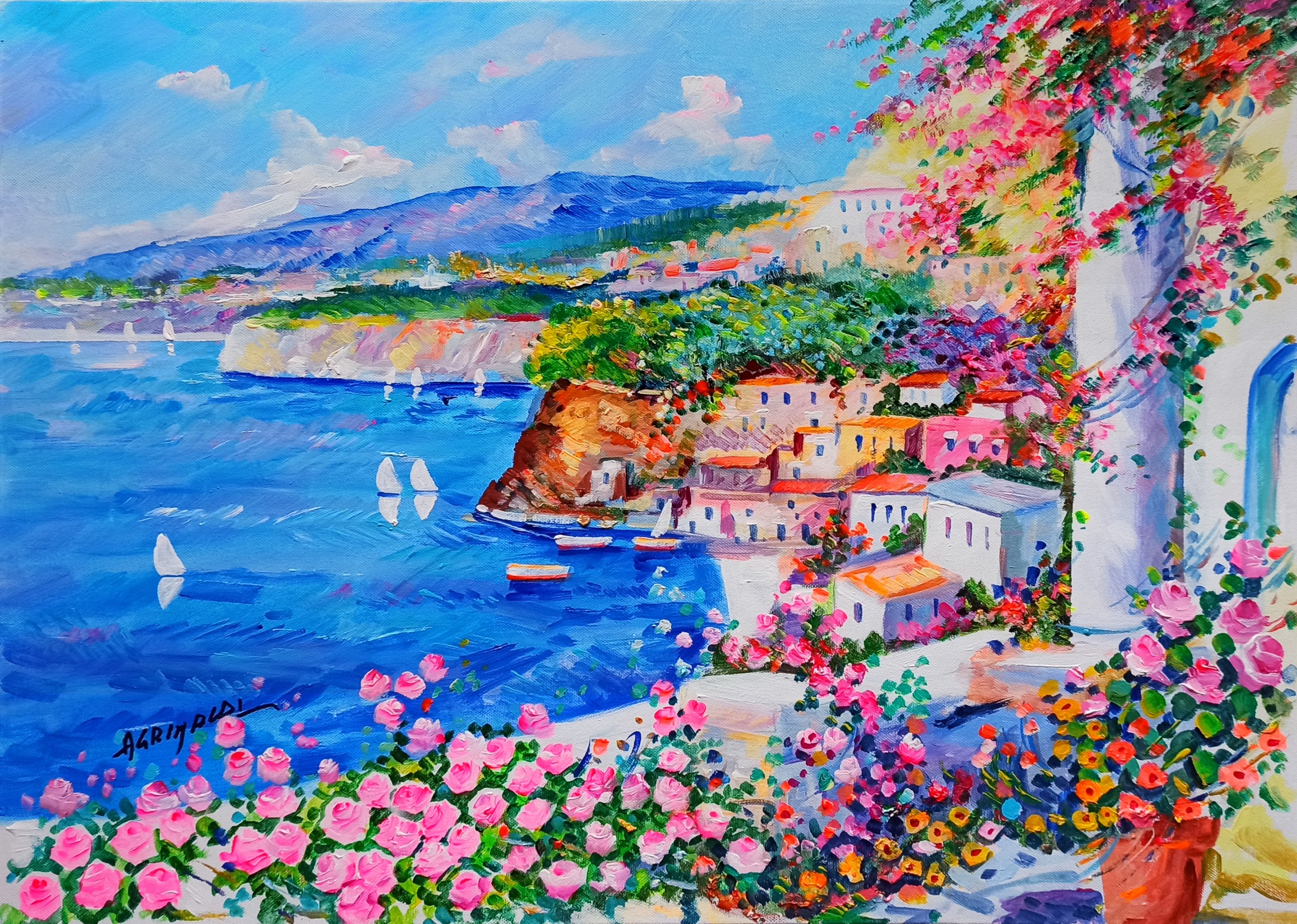 Alfredo Grimaldi, The gulf in bloom - Sorrento painting Alfredo Grimaldi, The gulf in bloom - Sorrento painting