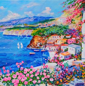 Gemälde, The gulf in bloom - Sorrento painting, Alfredo Grimaldi