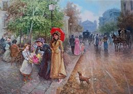 Painting, Paris city life - France Belle Epoque painting, Domenico Ronca