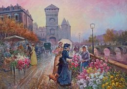 Painting, Sunset on Paris - France Belle Epoque painting, Domenico Ronca