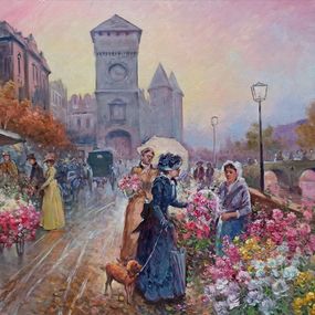 Painting, Sunset on Paris - France Belle Epoque painting, Domenico Ronca