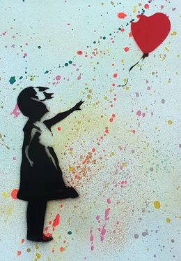 Painting, Girl coeur banksy Pochoir, Spaco
