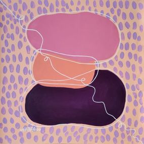Painting, Figurative Zen Stones in Peachy Lilac Floral Garden, Vafa Majidli